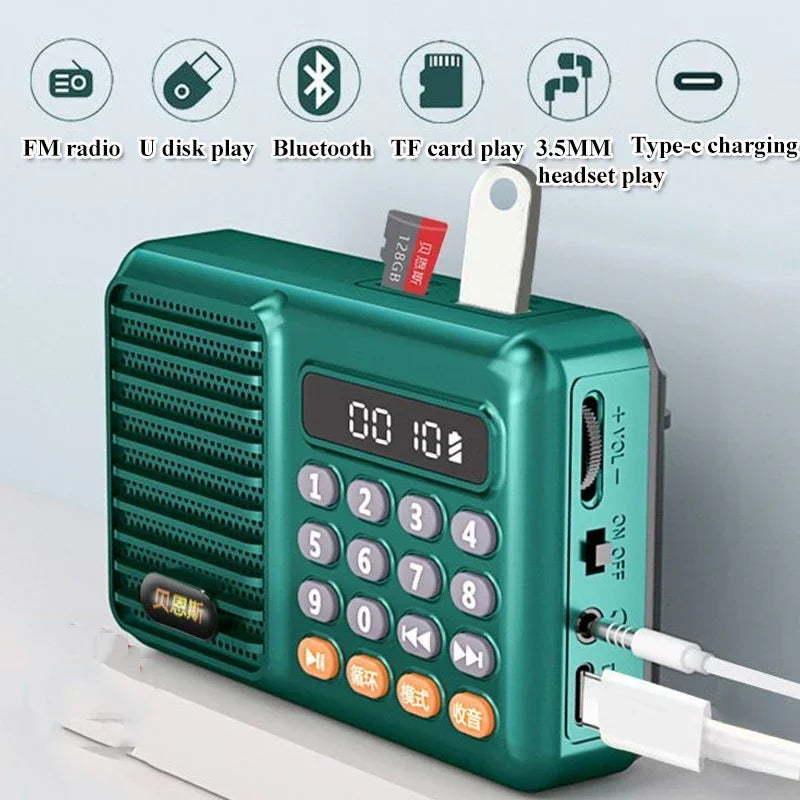 Mini Portable FM Radio LED Display Digital Radios Hifi Sound Bluetooth Speaker Wireless MP3 Music Player Support TF Card U Disk