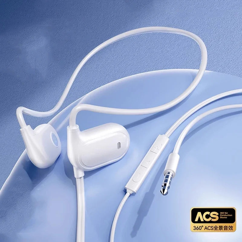 3.5mm/Type-C Open Ear Headphones Wired Air Conduction Plug Hifi Sound Earphone with HD Call Microphone for Gaming Home Office