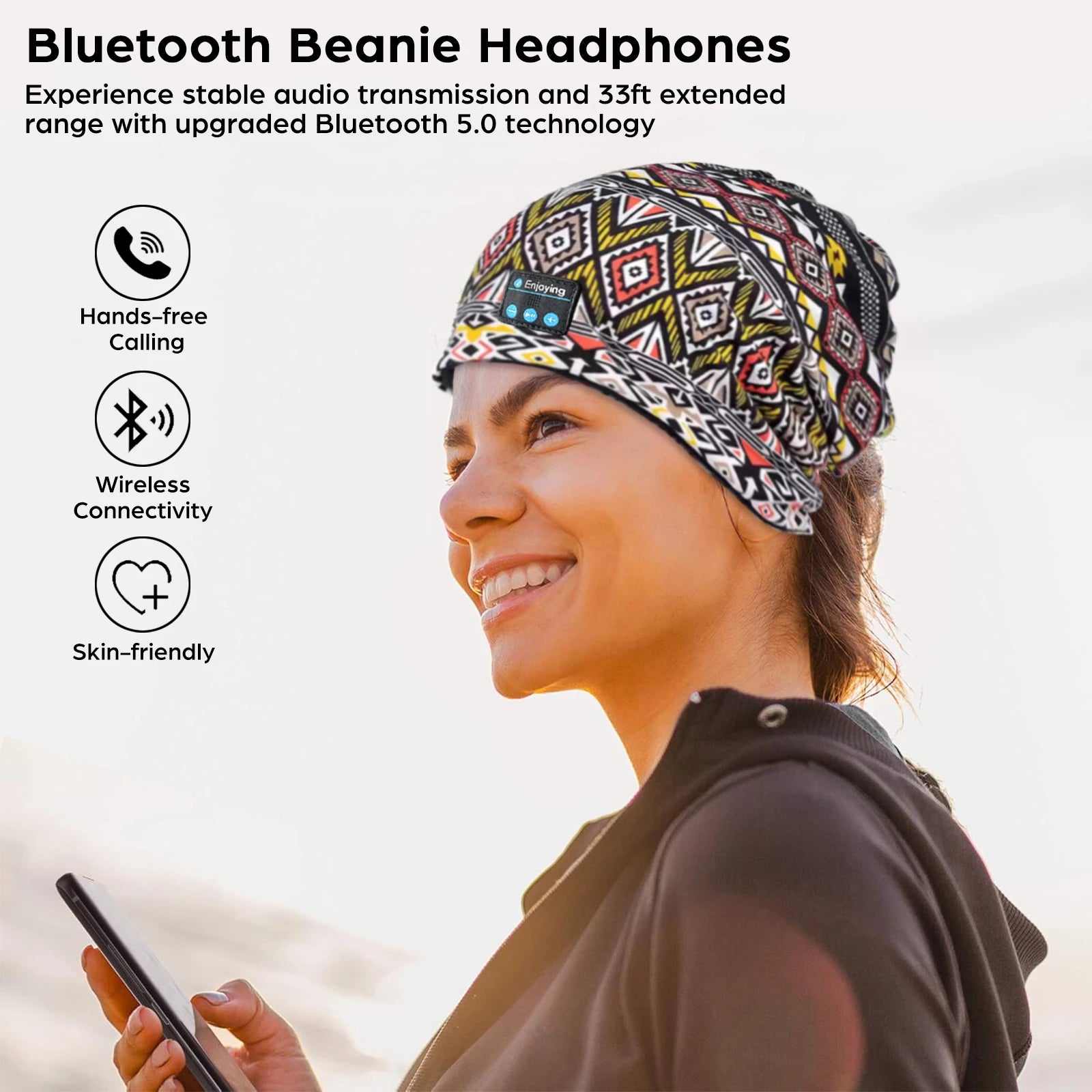 Bluetooth Headphone Wireless Smart Cap Headset Women Beanie Speaker Hunting Camping Running Music Earphone Hat Rechargeable