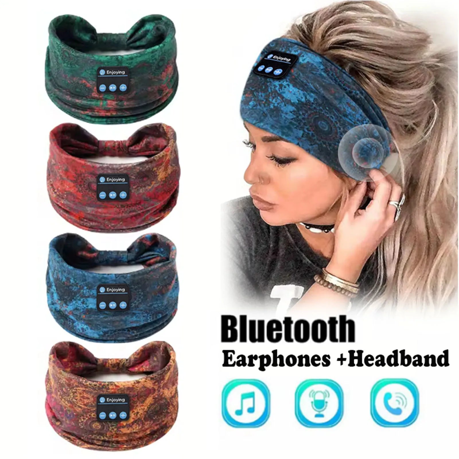 Bluetooth Earphones Sports Sleeping Headband Elastic Wireless Headphones Music Eye Mask Wireless Headset Boho Headband Yoga Work